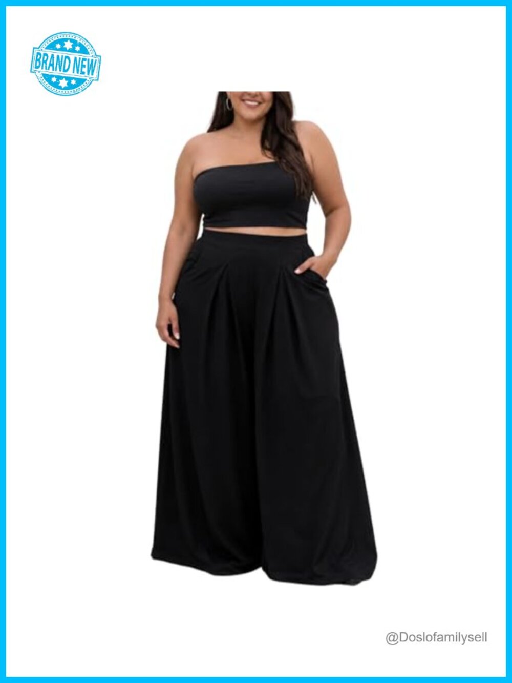 Plus Size Wide Leg Palazzo Pants High Waist Side Pockets Pull On